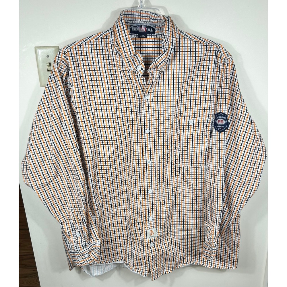 Bocomal FR Shirt Mens 2XL Orange Plaid Flame Resistant CAT 2 Workwear Utility